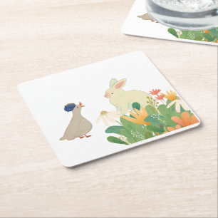 Porta-copo De Papel Quadrado Coelho Whimsical & Pássaro em Sangue - Primavera