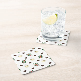 Porta-copo De Papel Quadrado Coffee Pattern with Beans, Cups, and Coffee trees