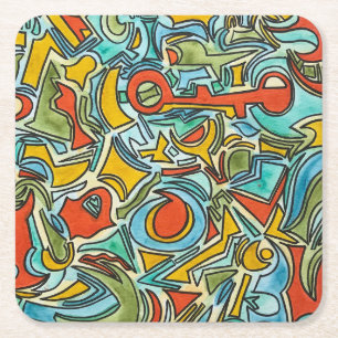 Porta-copo De Papel Quadrado Cofre do Tesouro-Arte de Aquarela Colorida e Negri