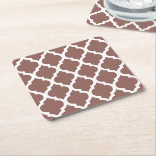 Porta-copo De Papel Quadrado Cognac Leather Brown Azulejo Marroquino Trellis