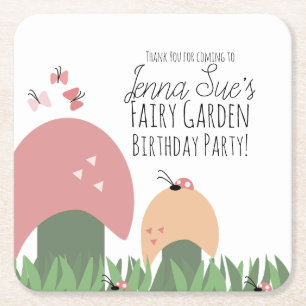 Porta-copo De Papel Quadrado Cogumelos Jardim Fada Joaninhas Borboletas