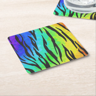 Porta-copo De Papel Quadrado Coisas do Tiger Black e Rainbow