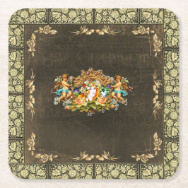 Porta-copo De Papel Quadrado Colagem da safra Retro com rendas e flores