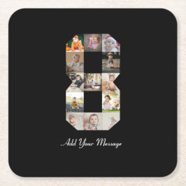 Porta-copo De Papel Quadrado Colagem de Fotografias do Número 8 Preto e Branco