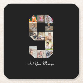 Porta-copo De Papel Quadrado Colagem de Fotografias do Número 9 Preto e Branco