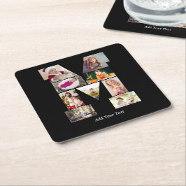 Porta-copo De Papel Quadrado Colagem de Fotos com Letra M em Preto e Branco