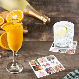 Porta-copo De Papel Quadrado Colagem de fotos com o nome branco da festa de ani