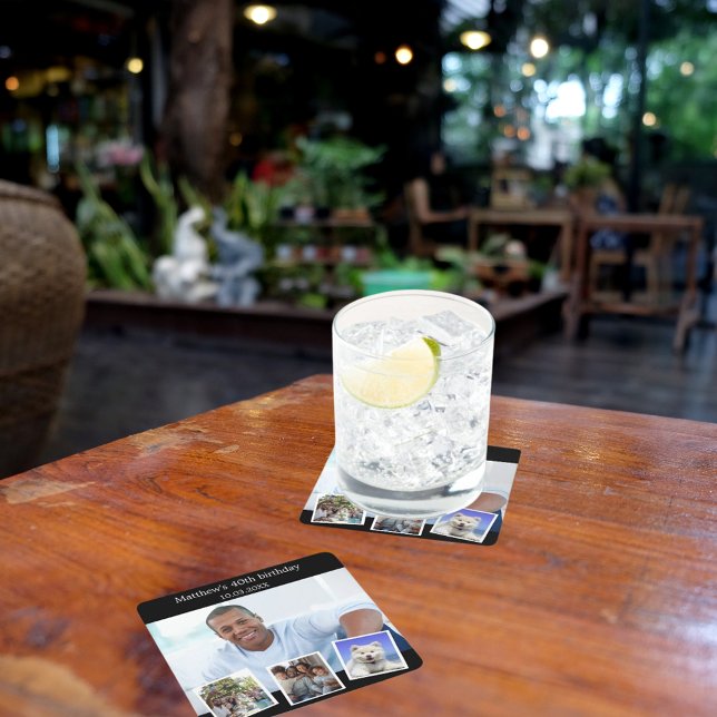 Porta-copo De Papel Quadrado Colagem de fotos festa de aniversário branca preta (Criador carregado)