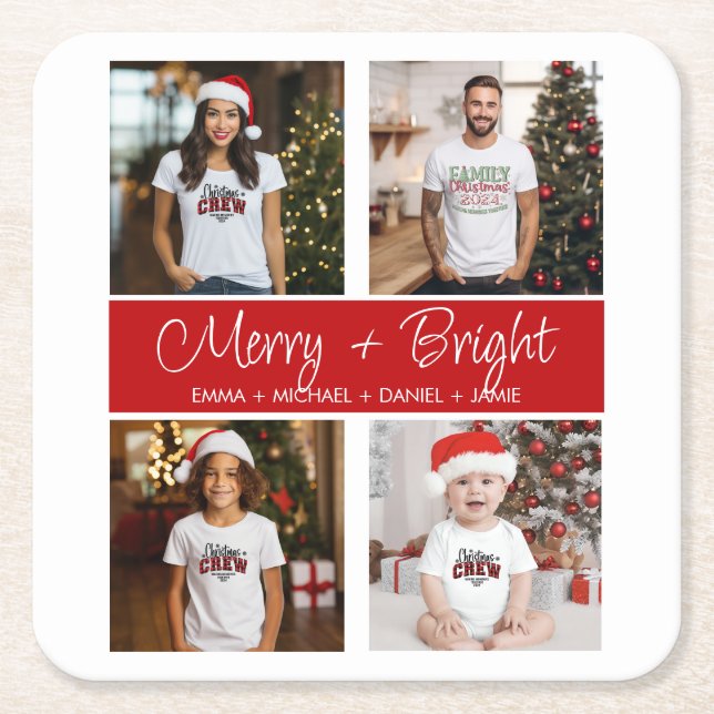 Porta-copo De Papel Quadrado Colagem de Fotos Personalizada do Natal 4 (Frente)