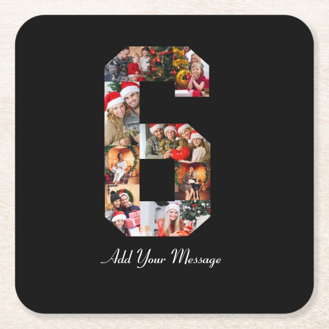 Porta-copo De Papel Quadrado Colagem de Fotos Preta e Branco Número 6 (Frente)