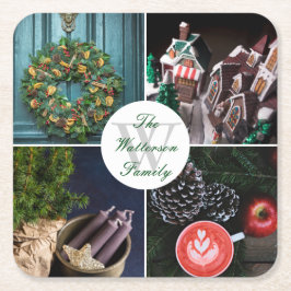 Porta-copo De Papel Quadrado Colagem de Fotos Sazonais do Instagram Hygge