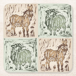 Porta-copo De Papel Quadrado Colcha de bloco de impressão de ovelha e burro - a