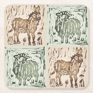 Porta-copo De Papel Quadrado Colcha de bloco de impressão de ovelha e burro - a