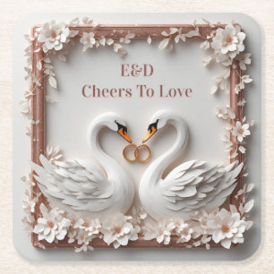Porta-copo De Papel Quadrado 🕊️ Coleção Casamento Floral Coração de Cisne 🕊️