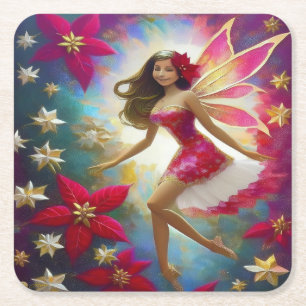 Porta-copo De Papel Quadrado Coleção de Fadas de Natal - Cabelo Castanho Claro