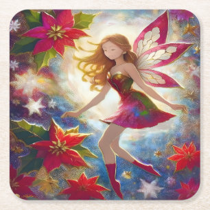 Porta-copo De Papel Quadrado Coleção de Fadas de Natal - Cabelo Ginger