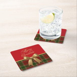 Porta-copo De Papel Quadrado Coleção Elegante de Xadrez de Natal com Laço Doura