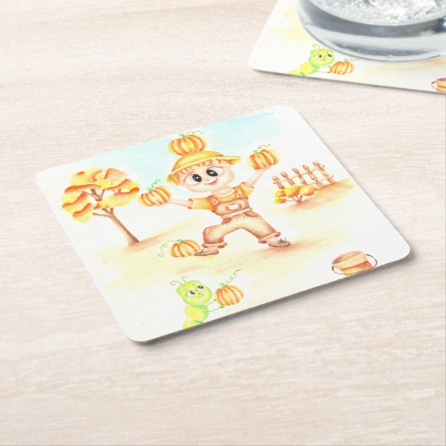 Porta-copo De Papel Quadrado colheita de feliz, garotinho de gengibre (Inclinado)