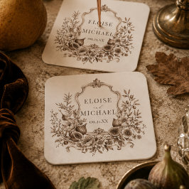 Porta-copo De Papel Quadrado Colheita de Herança Monograma Crista Casamento de