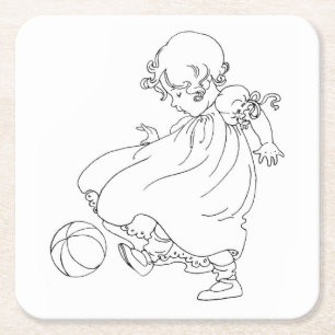 Porta-copo De Papel Quadrado Colora seu próprio bebê do vintage com bola