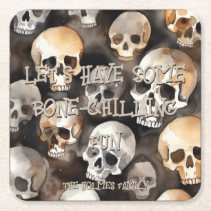 Porta-copo De Papel Quadrado Coloração d'água Spooky Skulls Monograma do Dia da