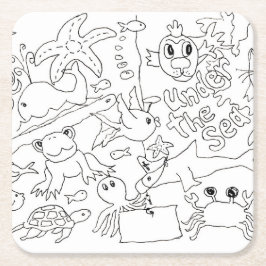 Porta-copo De Papel Quadrado Colore seu próprio -"Sob o mar"