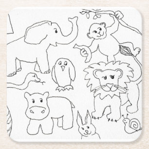 Porta-copo De Papel Quadrado Colore seus próprios animais de zoológico