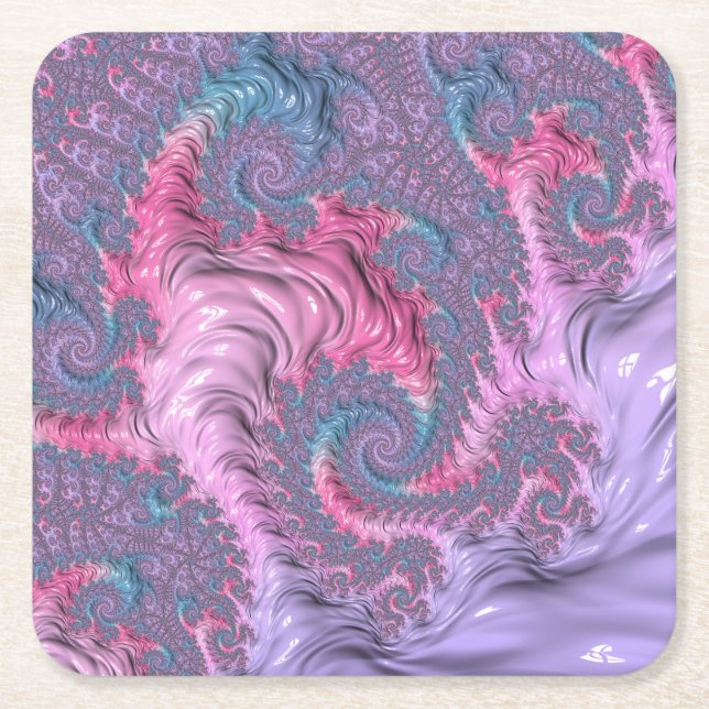 Porta-copo De Papel Quadrado Colorida Boho Hippie Groovy Trippy Pastel Fractal (Frente)