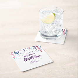 Porta-copo De Papel Quadrado Colorida Confetti Happy Birthday