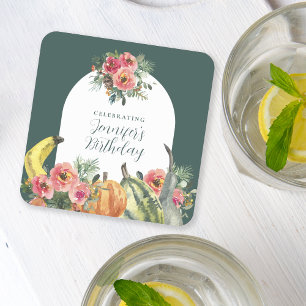 Porta-copo De Papel Quadrado Colorida Festa de aniversário Floral Cor-de-Rosa