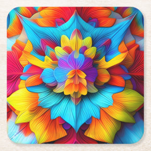 Porta-copo De Papel Quadrado Colorida Floral Mandala Design- 56756