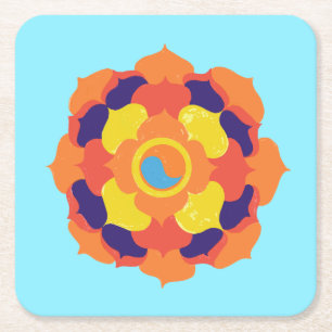 Porta-copo De Papel Quadrado Colorida Lotus Flower Yin & Yang Mandala