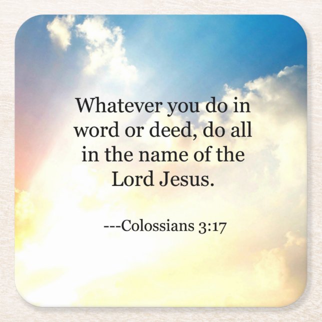 Porta-copo De Papel Quadrado Colossiana 3:17, Escritura de Bíblias Cristã, (Frente)