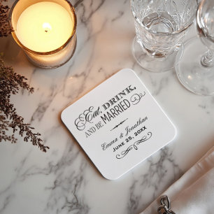 Porta-copo De Papel Quadrado Coma Bebida e seja casado com Monograma de Casamen