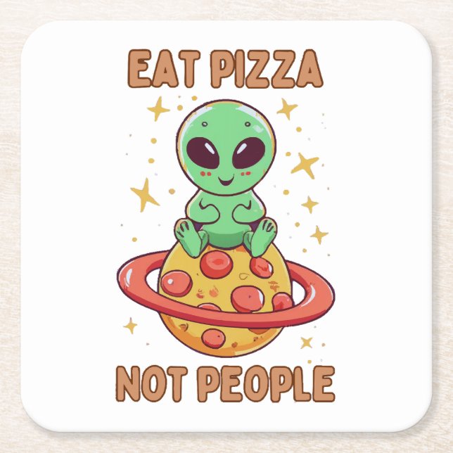 Porta-copo De Papel Quadrado Coma pizza não pessoas (Frente)