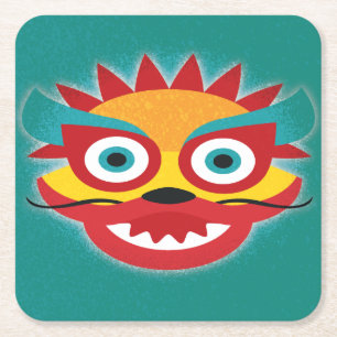 Porta-copo De Papel Quadrado Comemoração do Ano Novo do Dragão Chinês