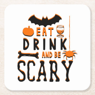 Porta-copo De Papel Quadrado comer beber e ser assustador halloween