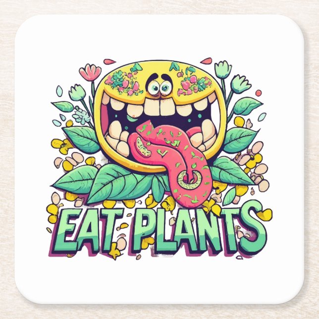 Porta-copo De Papel Quadrado Comer Plantas (Frente)