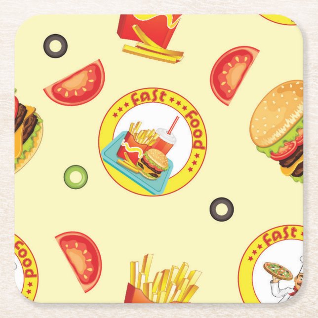 Porta-copo De Papel Quadrado Comida rápida divertida (Frente)
