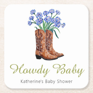 Porta-copo De Papel Quadrado Como Chá de fraldas de vaqueiro Baby Bluebonnets