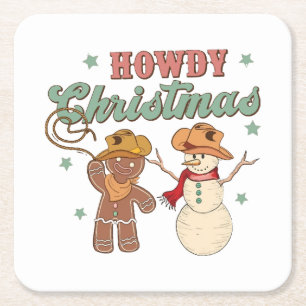 Porta-copo De Papel Quadrado Como vai Natal Groovy Cowboy Boneco de Neve Ociden