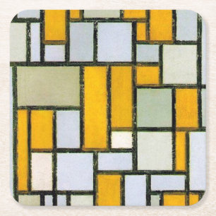 Porta-copo De Papel Quadrado Composição Amarelo e Cinza, Mondrian