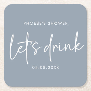 Porta-copo De Papel Quadrado Concha Azul Minimalista Bridal Shower Coaster de L
