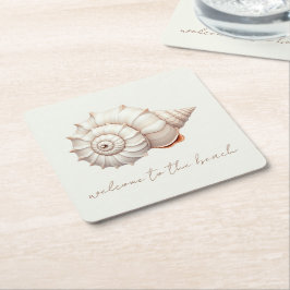 Porta-copo De Papel Quadrado Concha Marinha Costeira Creme e Bege Personalizada