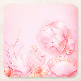 Porta-copo De Papel Quadrado Concha Marinha Escura Rosa