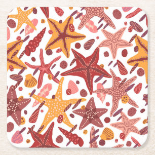 Porta-copo De Papel Quadrado Conchas de Starfish: Padrão do Mar Escandinavo