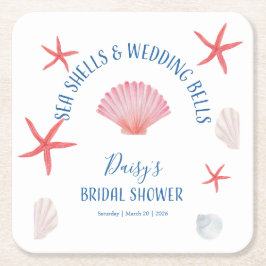 Porta-copo De Papel Quadrado Conchas marinhas elegantes & sinos de casamento Ch