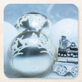 Porta-copo De Papel Quadrado Condecorações brancas de inverno. Natal.