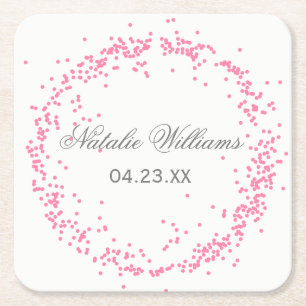 Porta-copo De Papel Quadrado Confetti Rosa - Porta copos Personalizada
