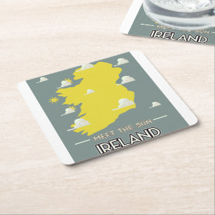 Porta-copo De Papel Quadrado Conheça o pôster de viagem vintage Sol Irlanda